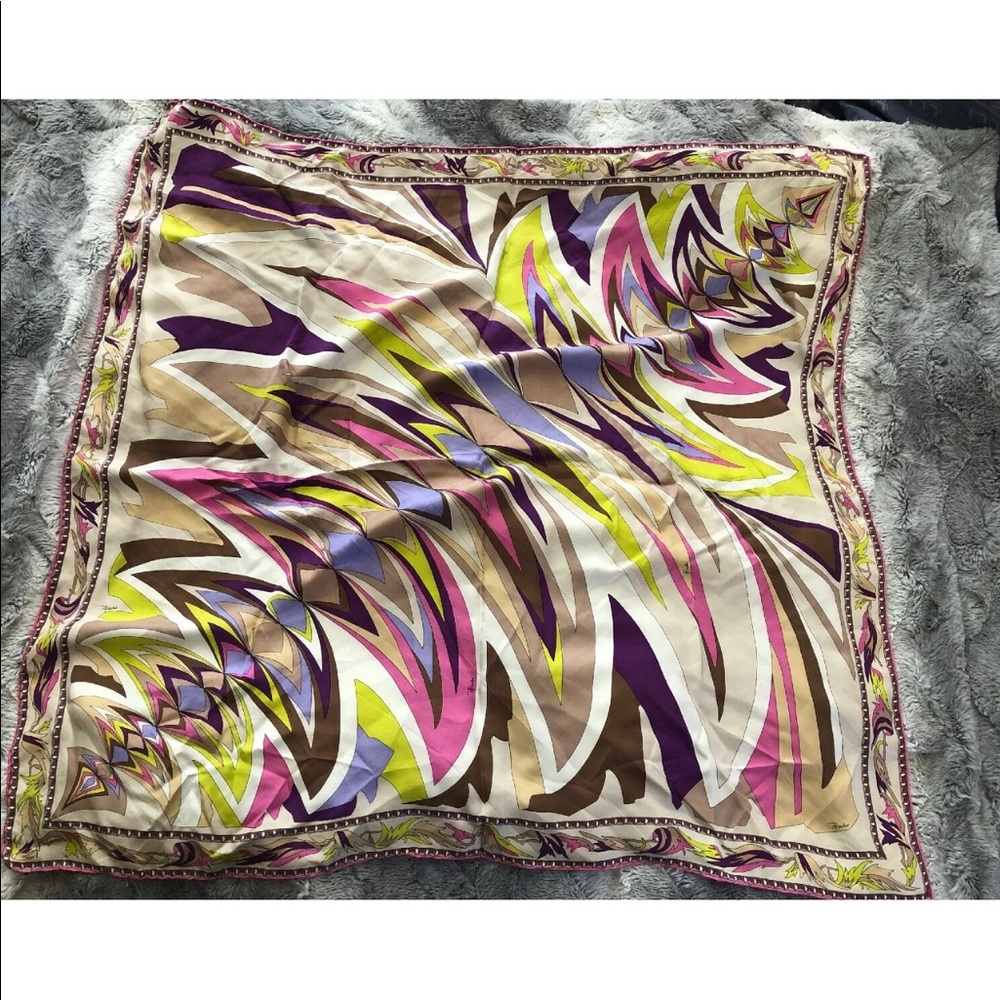 Vtg Emilio Pucci Multi Colored Silk Scarf 34X34